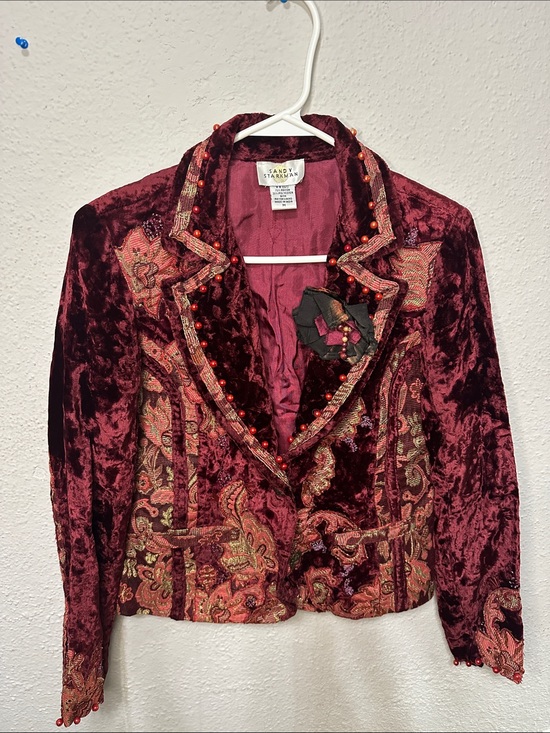 Sandy Starkman Jackets & Blazers - SANDY STARKMAN Burgundy Velvet Paisley Embellished Blazer
